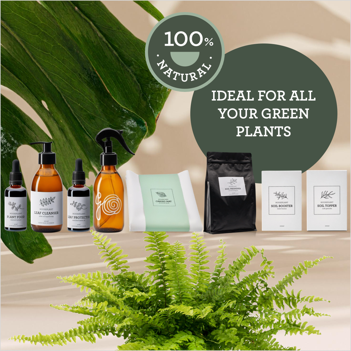 Generosa Ultimate Plant Care Bundle - Complete Eco-Friendly Kit for Thriving Plants | Plant Food 50ml, Leaf Cleanser 200ml, Leaf Protector 50ml, Soil Booster 1000ml, Soil Topper 1000ml, Soil Freshener 2000ml, Plant Mister 200ml, Caring Mat 60x70cm